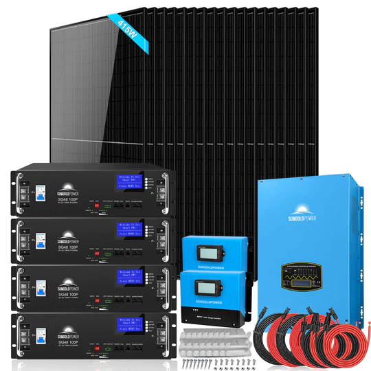 SunGold Power Off-Grid Server Rack 15000W 48VDC 120V/240V LifePo4 20.48KWH Lithium Battery 18 X 415 Watts Solar Panels SGR- 15K20E