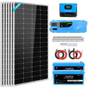 SunGold Power Off Grid Solar Kit 4000W Inverter 12VDC 120V/240V LiFePO4 Battery 1200 Watt Solar Back Up SGK-PR4S