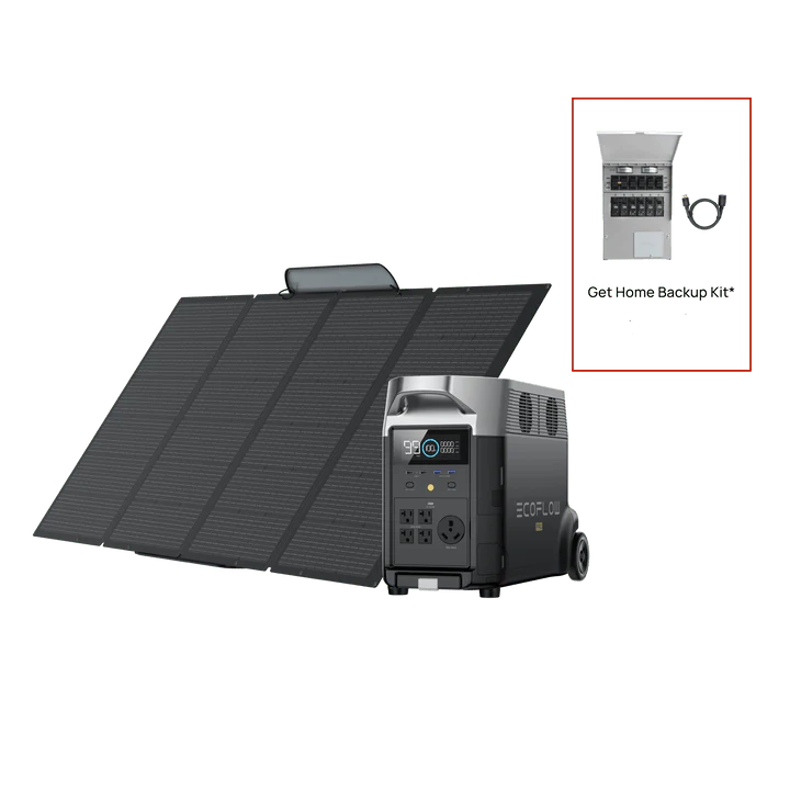EcoFlow DELTA Pro Portable Solar Generator Kit + 400W Portable Solar Panel + Transfer Switch